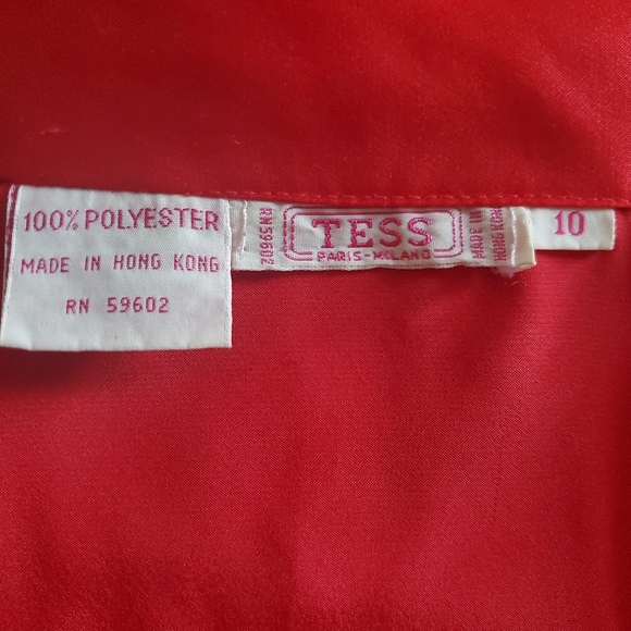 Tess Vintage 80s Red Satin Blouse Pleated Collar 10 - Picture 4 of 6